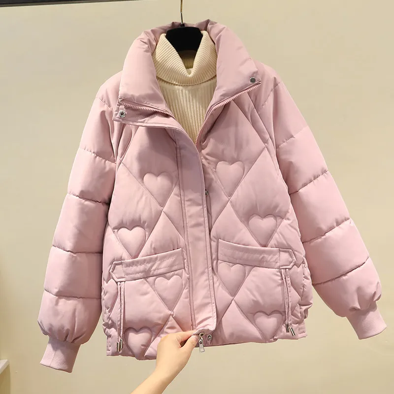 

Korean Fashion Warm Coat Female Sweet Short Padded Coats Ladies Oversized Loose All-Match Outerwear Winter Cotton Parkas Women