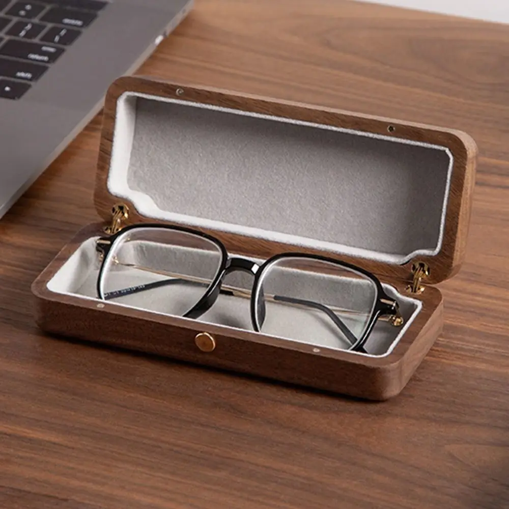 

Retro Wood Glasses Case Large Capacity Magnetic Buckle Wood Eye Glass Holder Flocking Inside Sturdy Walnut Wood Storage Box