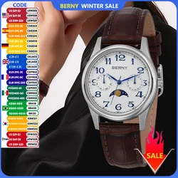 BERNY Luxury Watch for Women 2024 New in Quartz Vintage Lady Watches Easy Read Moon Phase Calendar Dress Business Wristwatch