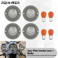 4x Motorcycle Smoke Flat Turn Signal Lens Cover With Amber 1156 1157 Bulbs For Harley Sportster Touring Electra Glide Softail