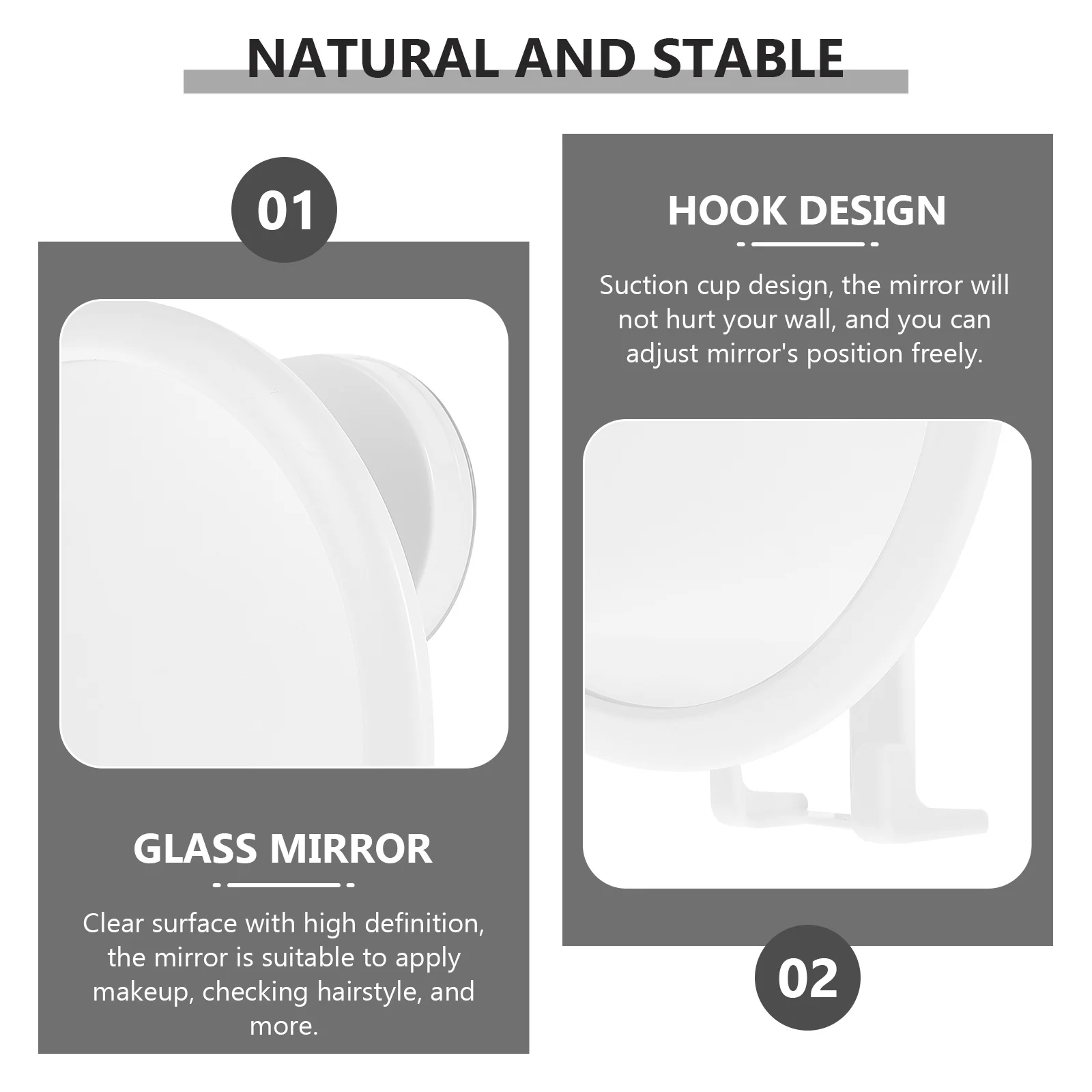 

Adhesive Makeup Mirror With Hook Wall Mounted Bathroom Mirror No Punch Damage High Definition Clear Surface Modern
