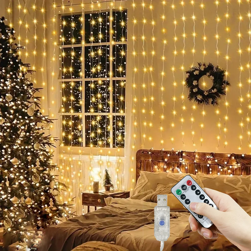 3/6m LED USB 8 Modes Curtain Light for Hanging on Windows Bedrooms Wedding Christmas Halloween Birthday Party Holiday Decoration