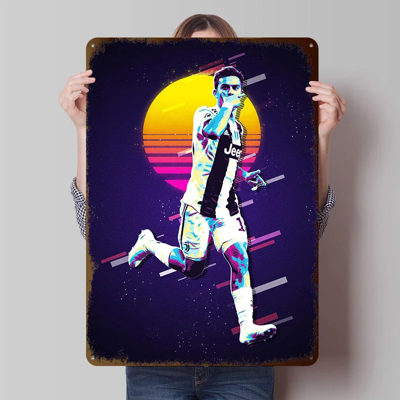 Póster de hojalata de fútbol de Paulo Dybala, arte de pared personalizado, carteles de Metal Vintage, placa de hojalata Retro para decoraciones de dormitorio y casa