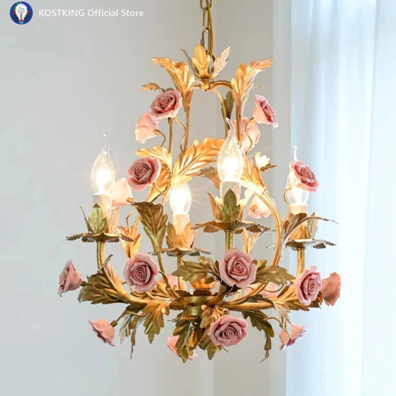 American Countryside Style Rose Pendant Light Nordic Design Luxury Villa Decoration Living Room Restaurant Homestay Chandeliers