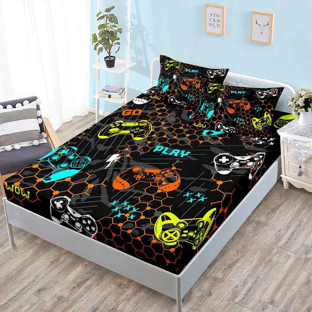 

New Gamepad Gaming Sheet Bed Mattress Protector Gamer Bedding Elastic Fitted Sheet Kids Boys Bed Cover Twin Full Queen King Size