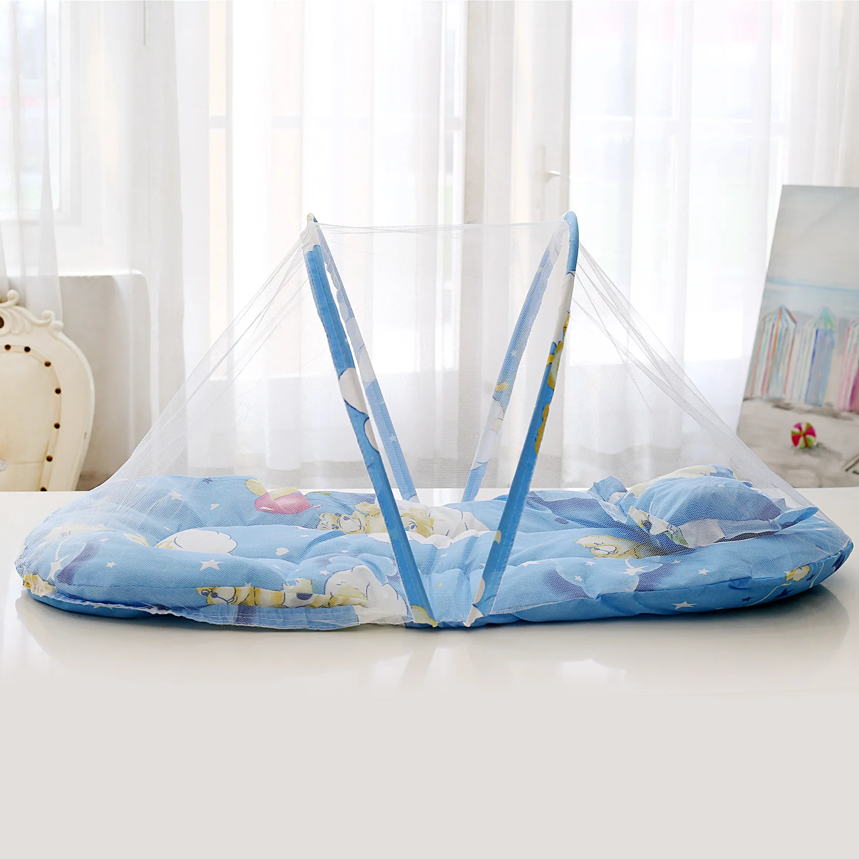 Baby Bed Infant Mosquito Nets Foldable with Cotton Pillows Portable Folding Baby Bedding Crib Netting