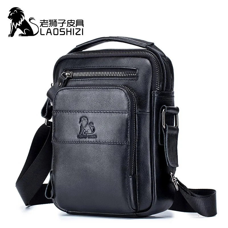 LAOSHIZI-Bolso de hombro de alta gama para hombre, bandolera de Cuero 100% Diagonal, para ocio y negocios