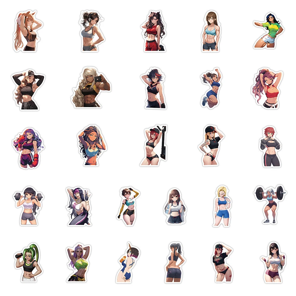 10/30/54pcs Cool Fitness Muscle Anime Girl Stickers Cartoon Sexy Sport Girls Decals Laptop Skateboard Phone Bike Adult Sticker