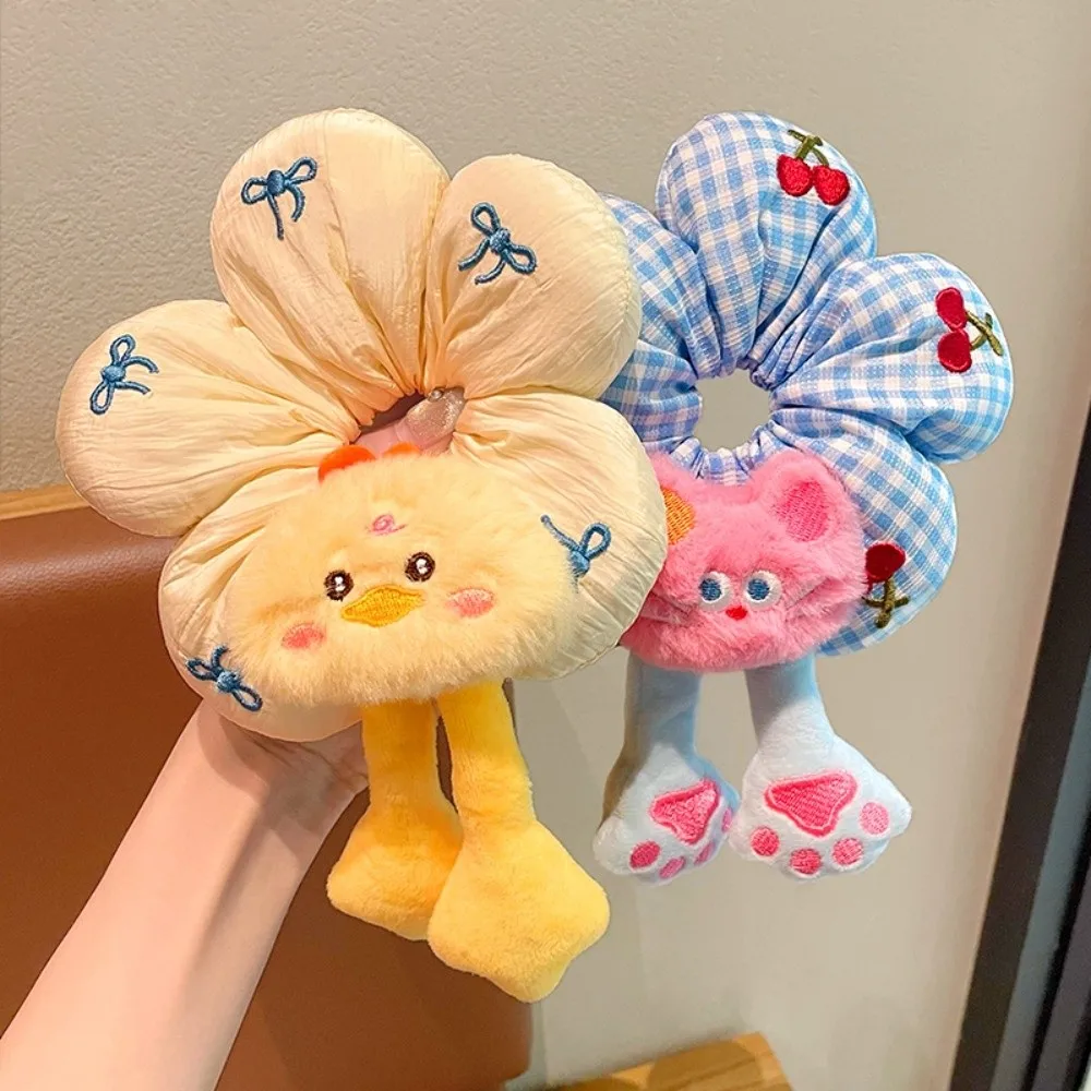 

Резинка для волос с мультяшными животными, тканевая, с вышивкой, в клетку, с цветами, большой размер, для причесок, для девочек