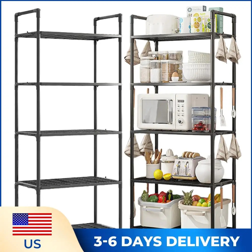 

5-ярусный стеллаж для хранения, сверхпрочный, грузоподъемность 66 фунтов, напольная полка для кухни, кладовой, ванной, прачечной, гаража