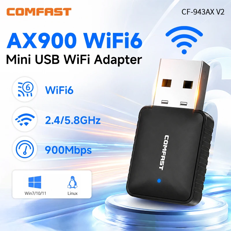 COMFAST CF‑943AX & V2 WiFi 6 Adapter 600Mbps Dual Band 2.4GHz/5.8GHz Bluetooth 5.4 USB 2.0 Soft AP Driver‑Free for Windows