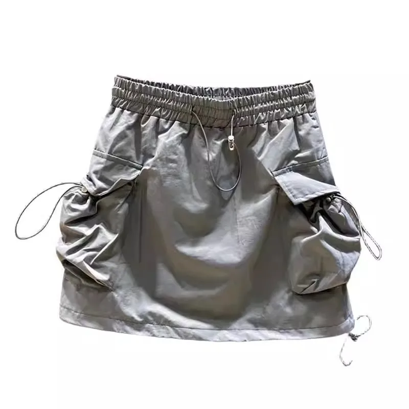 

Y2k Cargo Skirt Pocket Drawstring Elastic Waist Casual Tooling Short Skirt Women A-shaped Hip Skirt