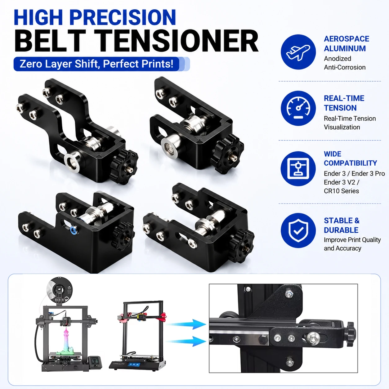 3D Printer Parts Belt Tensioner for Ender3 CR10 Series Stretch Tension Belt Profile 2020 X-axis 2040 4040 Y Axis Belt Tensioner