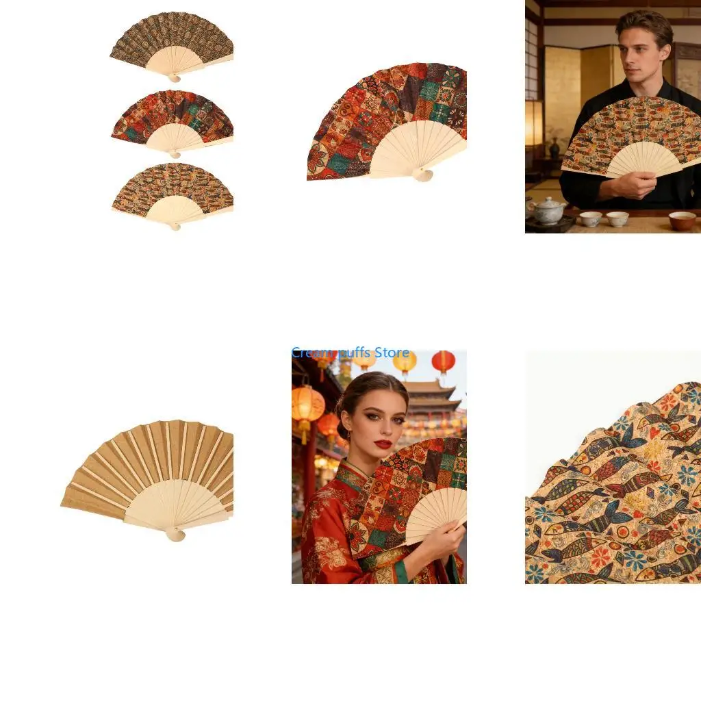 50LE 9inch Hand Fan Wooden Folding Fan Handheld Wedding Folded Fan for Home Office Decorations DIY Crafts Supplies