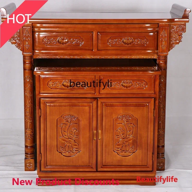 FGA46 Q Antique Manchurian Ash Solid Wood Chinese Style Buddha Cabinet Home Worship Buddha Table Buddha Shrine Mortise