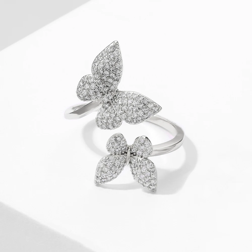 Uilz Creative Elegant Micro Inlay Zircon Butterfly Open Rings For Women Fashion Wedding Bride Party Jewelry view 4