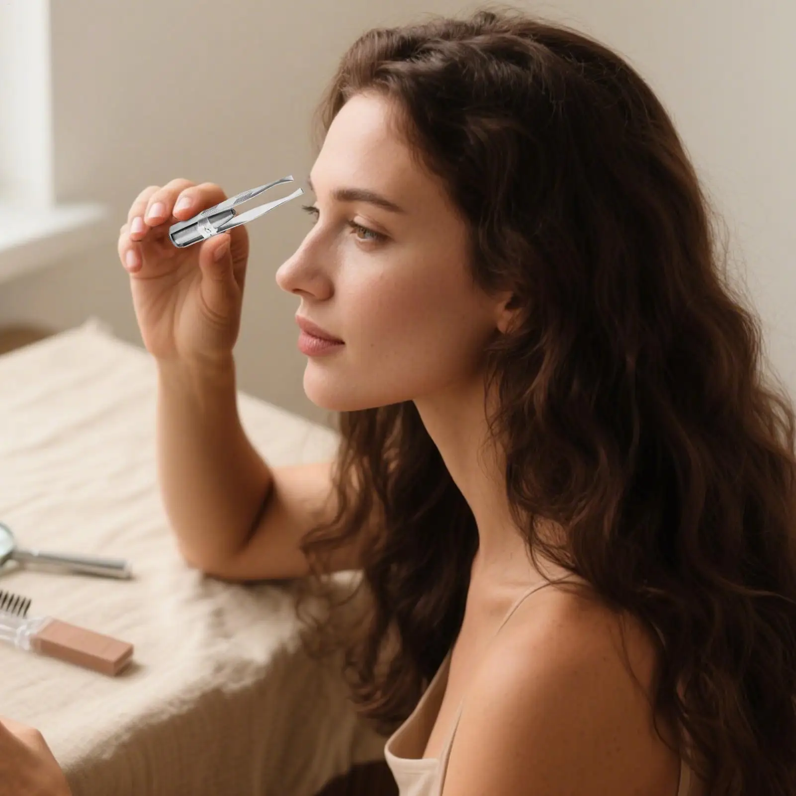 Pinzas para cejas con luz, pinzas para cejas portátiles de acero inoxidable con luz Led, herramientas de maquillaje cosmético para eliminación de cejas