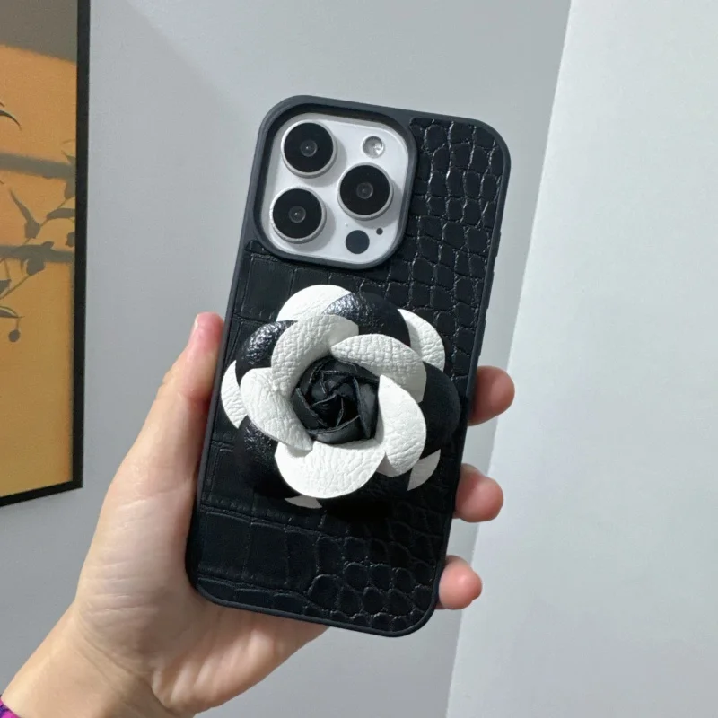 Fashion 3D camellia flower animal PU leather Case for iPhone 16 15 14 Phone Cover 15 13 12 11 Pro MAX Hard Shockproof Back Funda