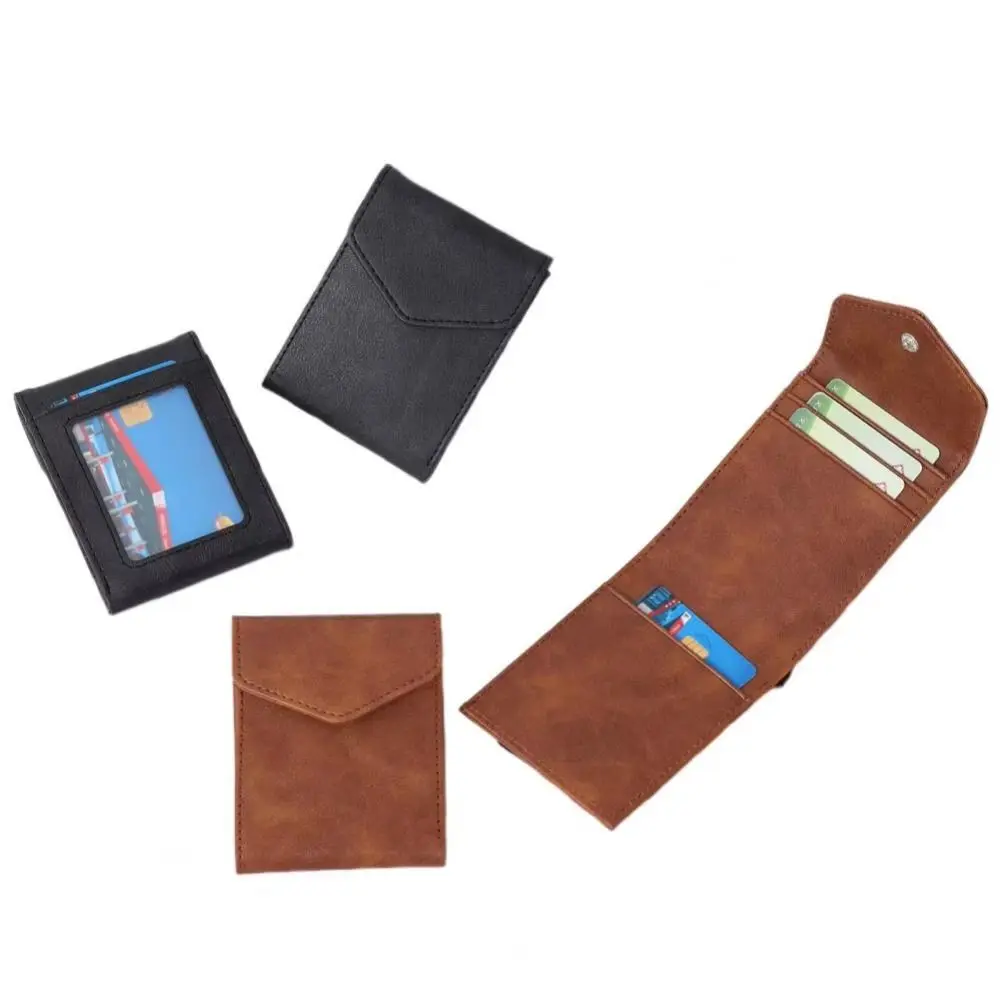 Faux Leather Material Vertical Card Wallet Snap Button Closure Card Storage Pocket Slim Card Holder Slim Design