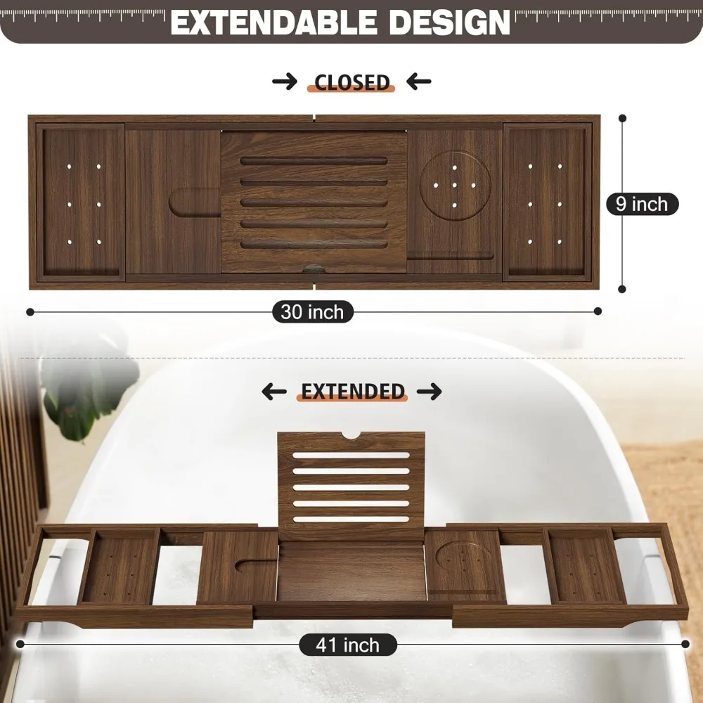 Uitbreidbaar teakhouten badkuipblad met telefoonsleuf en wijnglashouder - Luxe badaccessoire voor spa-liefhebbers en cadeaulieren