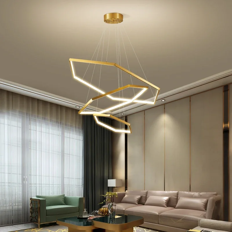 SEAN Contemporary Brass Pendant Lamp LED 3 Colors Ring Hanging Light Creative Design Decor For Home Living Dining Room