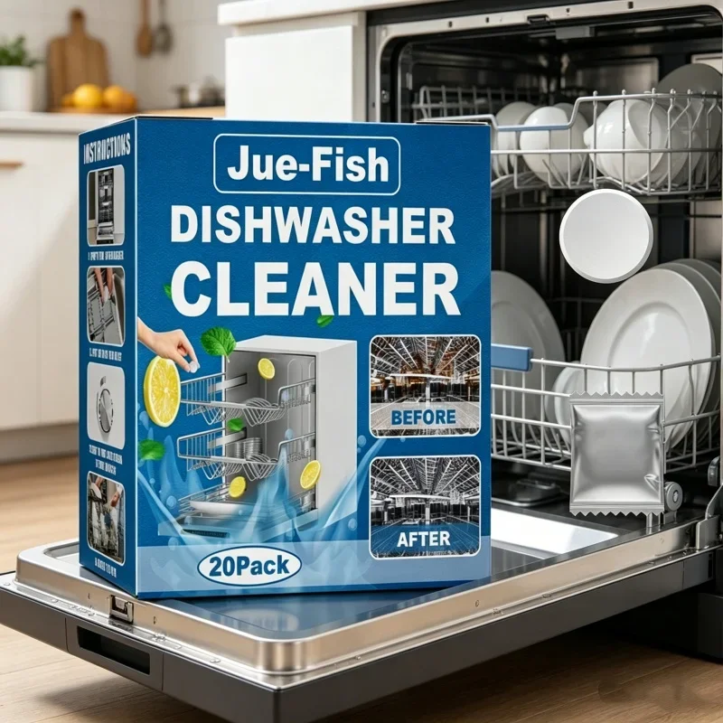 20PCS Descaling Detergent Tablets Dishwasher Cleaner Oil Stain Odor Removal Deep Cleaning Agent for Kitchen Washing Machine Use
