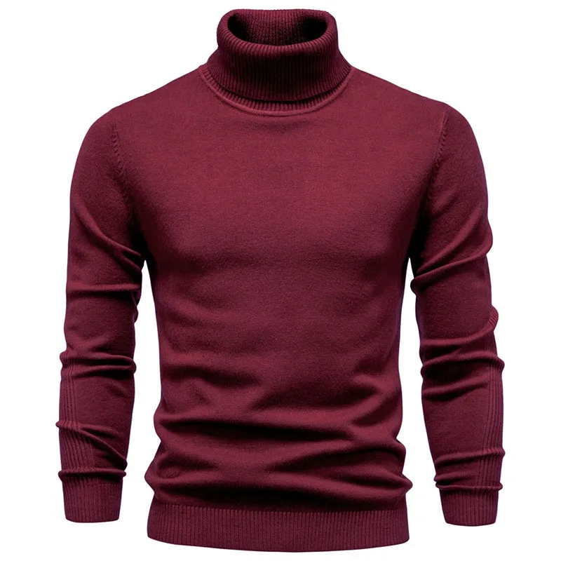 Men's Casual Solid Color Turtleneck Sweater Fall Winter Soft Stretch Knit Long Sleeve Pullover Classic Versatile Sweaters Tops