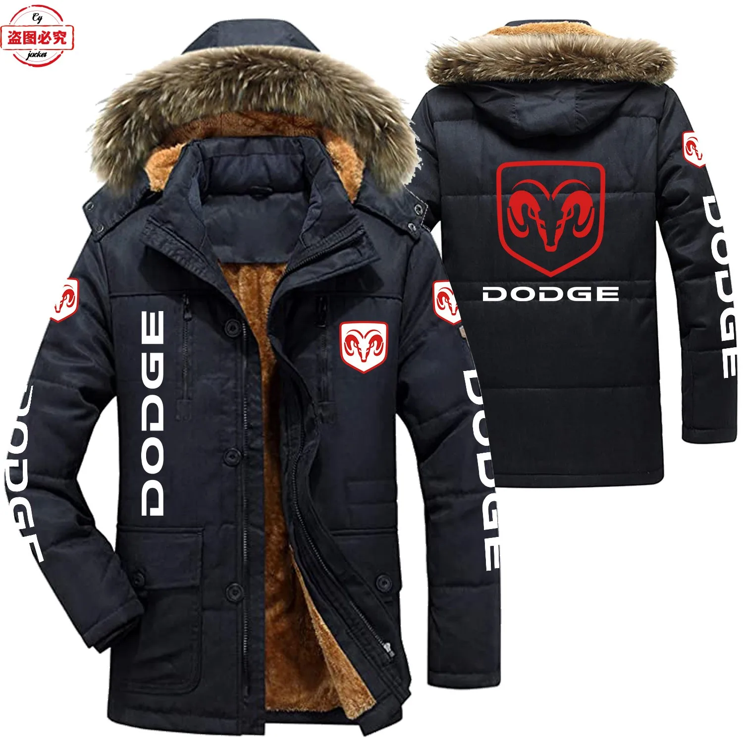 Dodge Racing Logo Motorcycle Jacket Men's Velvet Hooded Winter Warm Cotton Clothes Dodge Racing Logo Team Uniform