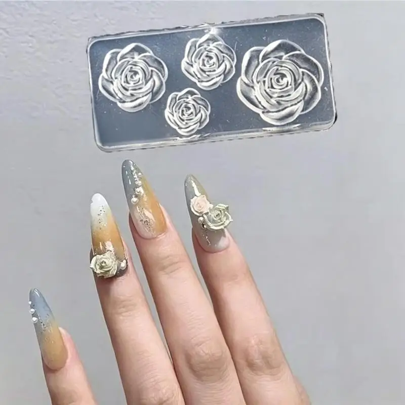 3D Rose Flower Nail Art Mold Lightweight Silicone Nail Carving Mould for Daily DIY Manicure Home Use 1Pcs