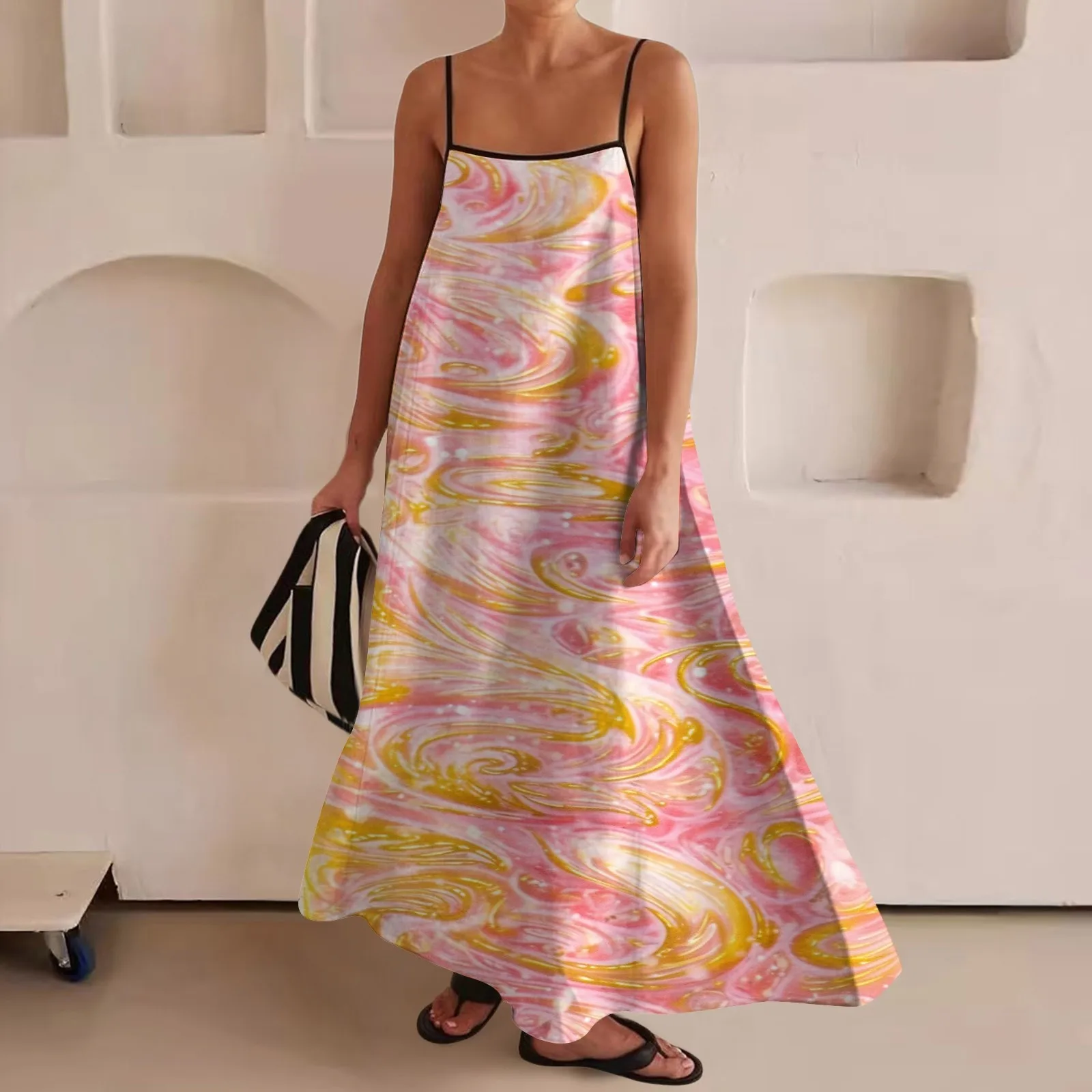 Personalized printed fashionable long dress women loose comfortable sleeveless dresses slash neck summer long maxi dress