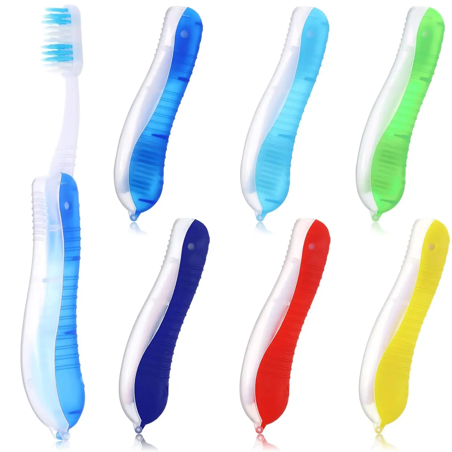 Travel Folding Toothbrush Portable Toothbrush Built in Cover Multi Color Size Collapsable Brush for Trip Daily Use Women Men