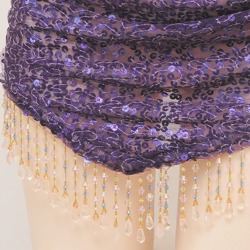 Purple sequined belly dancing hip belt adult bellydance hip scarves sequin belt for belly dance beaded belly dance hip scarf