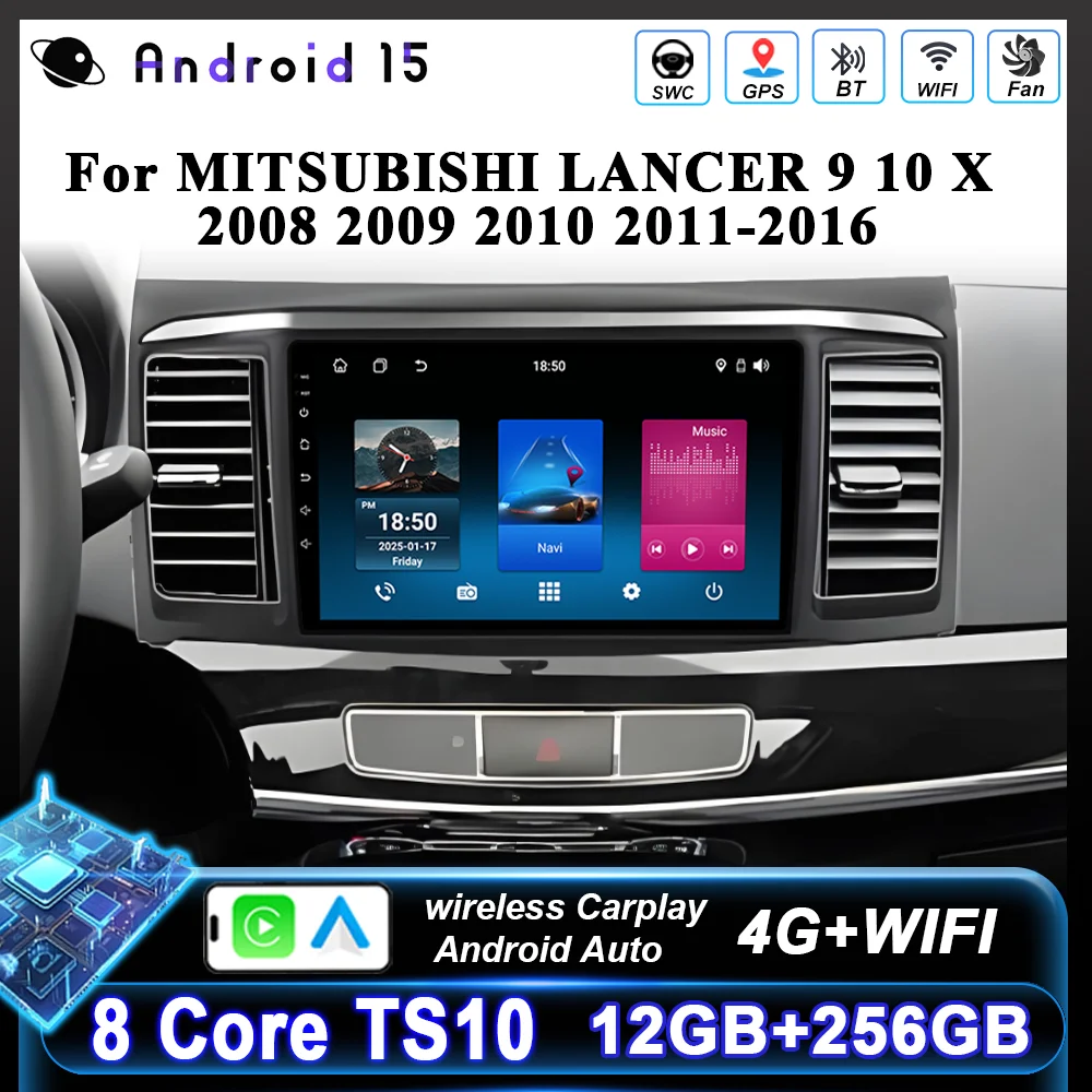 Android Car Radio For MITSUBISHI LANCER 9 10 X 2008 2009 2010 2011-2016 WIFI+4G Multimedia Video Player 2 Din Navigation GPS DSP