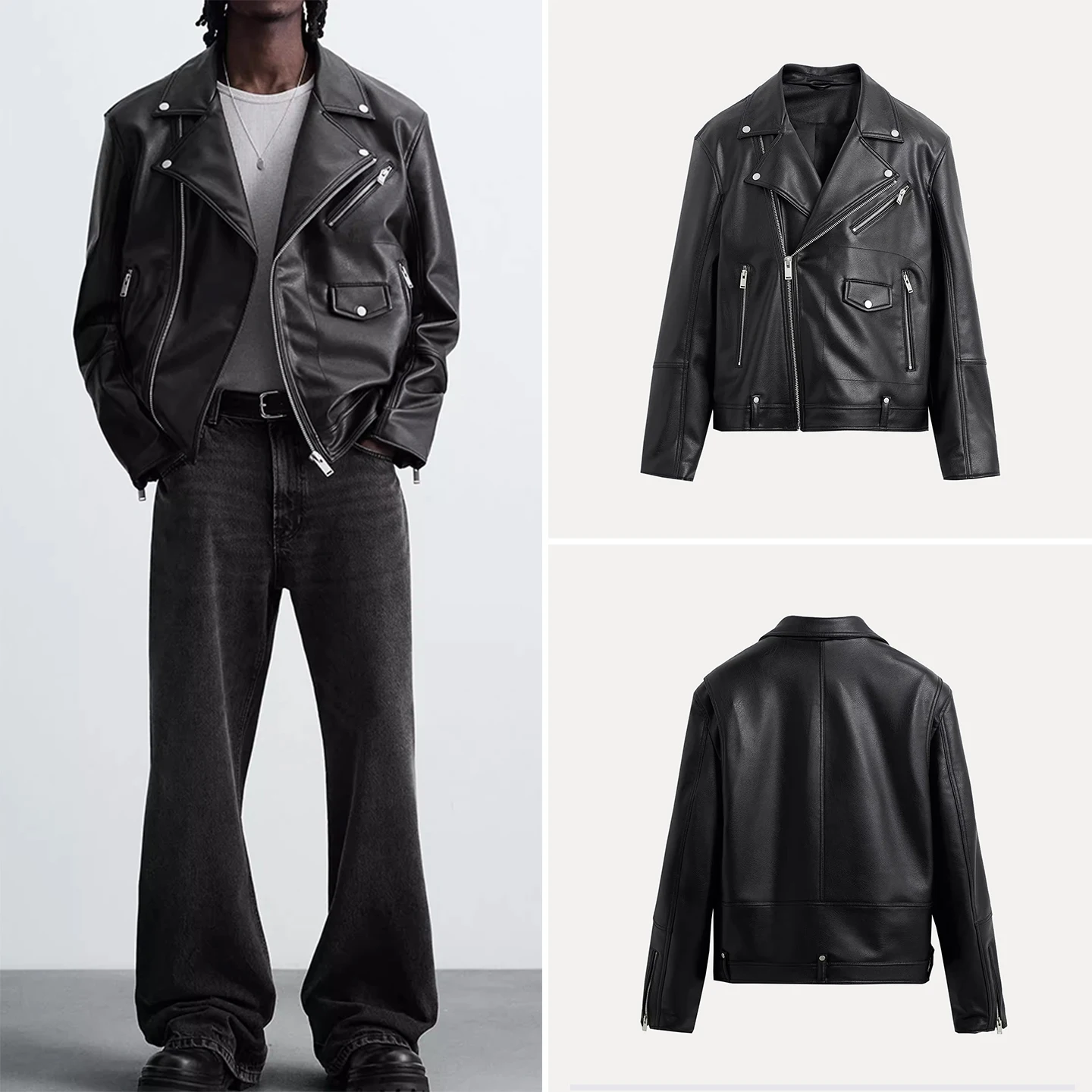 

Новинка осени 2024, мужская свободная кожаная мотоциклетная куртка на молнии, повседневная верхняя одежда в американском стиле Sle Long Sve