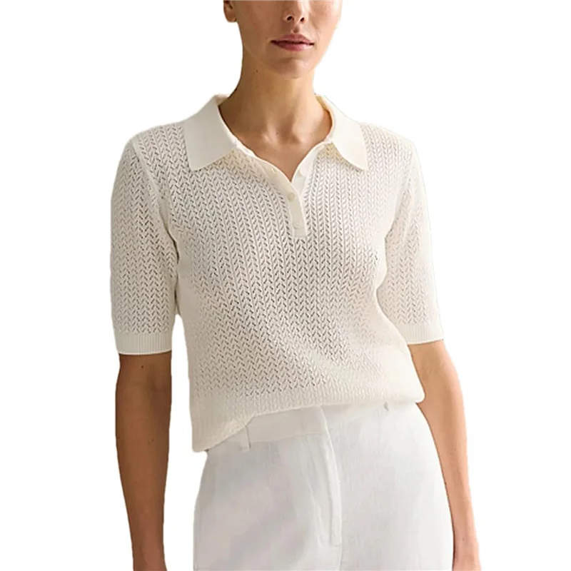 

ABRT-Женская полая трикотажная рубашка-поло, повседневная свободная однотонная рубашка с короткими рукавами и лацканами