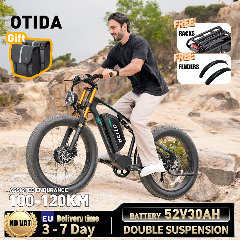 Image of OTIDA X2 Offroad-Elektrofahrrad mit Doppelmotoren, 52V30Ah, 26 Zoll 4.0 Fat Tire E-Bike, Elektrisches Mountainbike für Erwachsene
