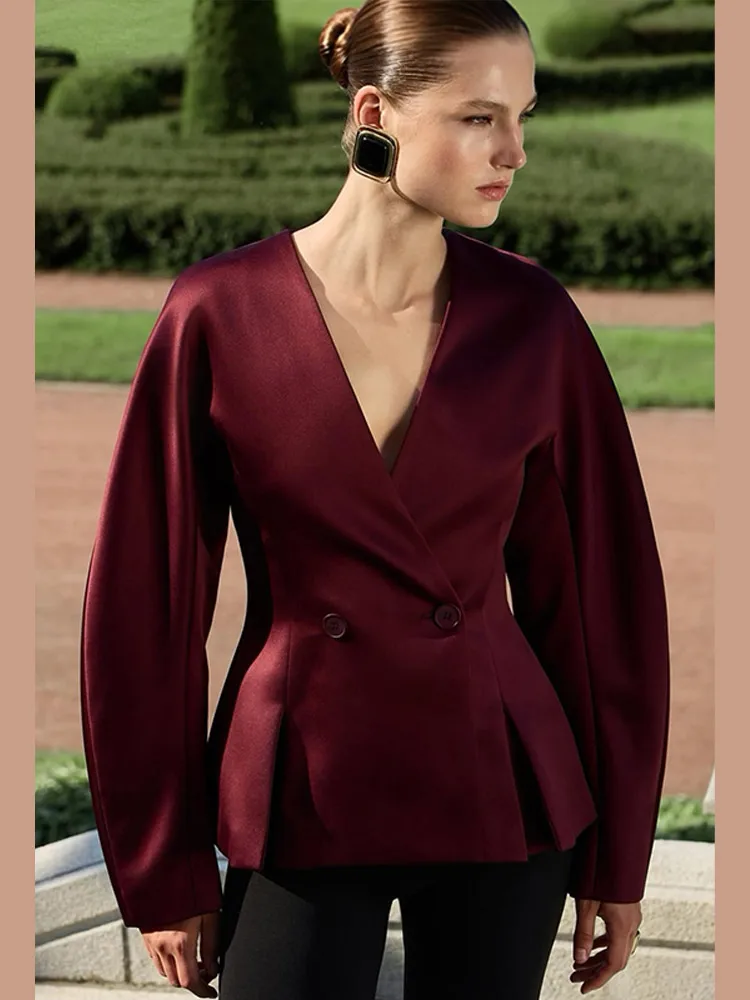 

Женское повседневное однотонное короткое пальто с длинными рукавами и v-образным вырезом, двубортная облегающая верхняя одежда, новинка 2023 года, осенняя женская повседневная уличная верхняя одежда