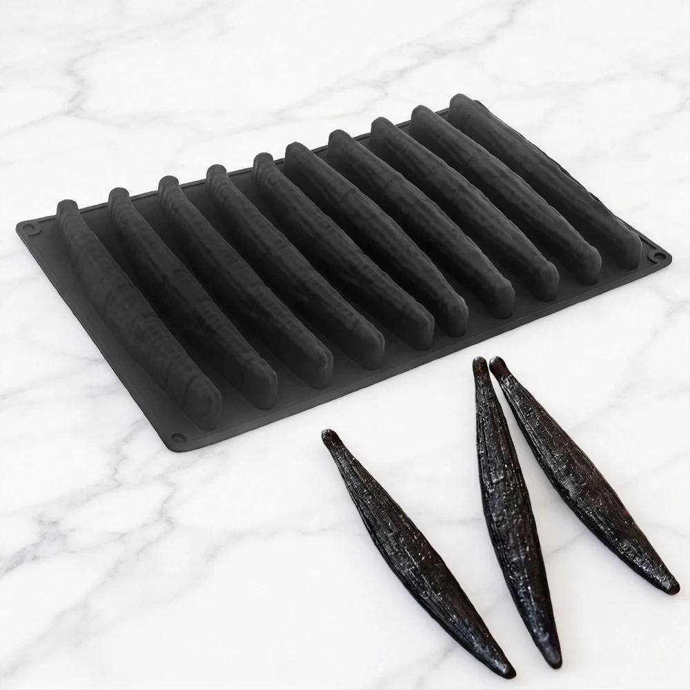 White or Black 10-Cell Vanilla Pod Design Silicone Chocolate Mould Kitchen Bakeware Dessert Tools Food Grade Silicone Cake Mold
