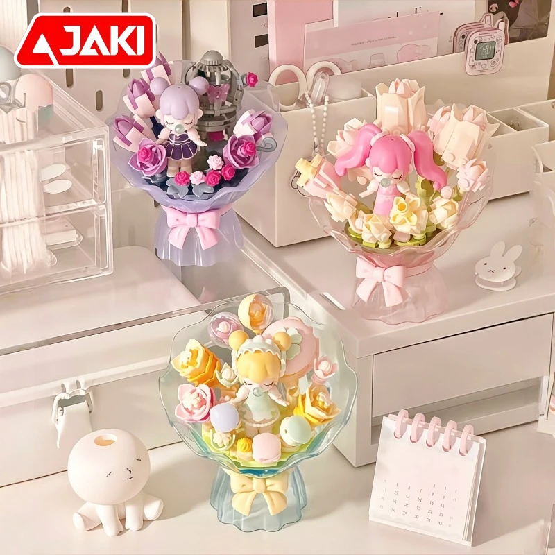 JAKI Nanci Buildable Flower Bouquet Building Block Assembly Model Kit Desktop Hobby Collectible Display Birthday Gift