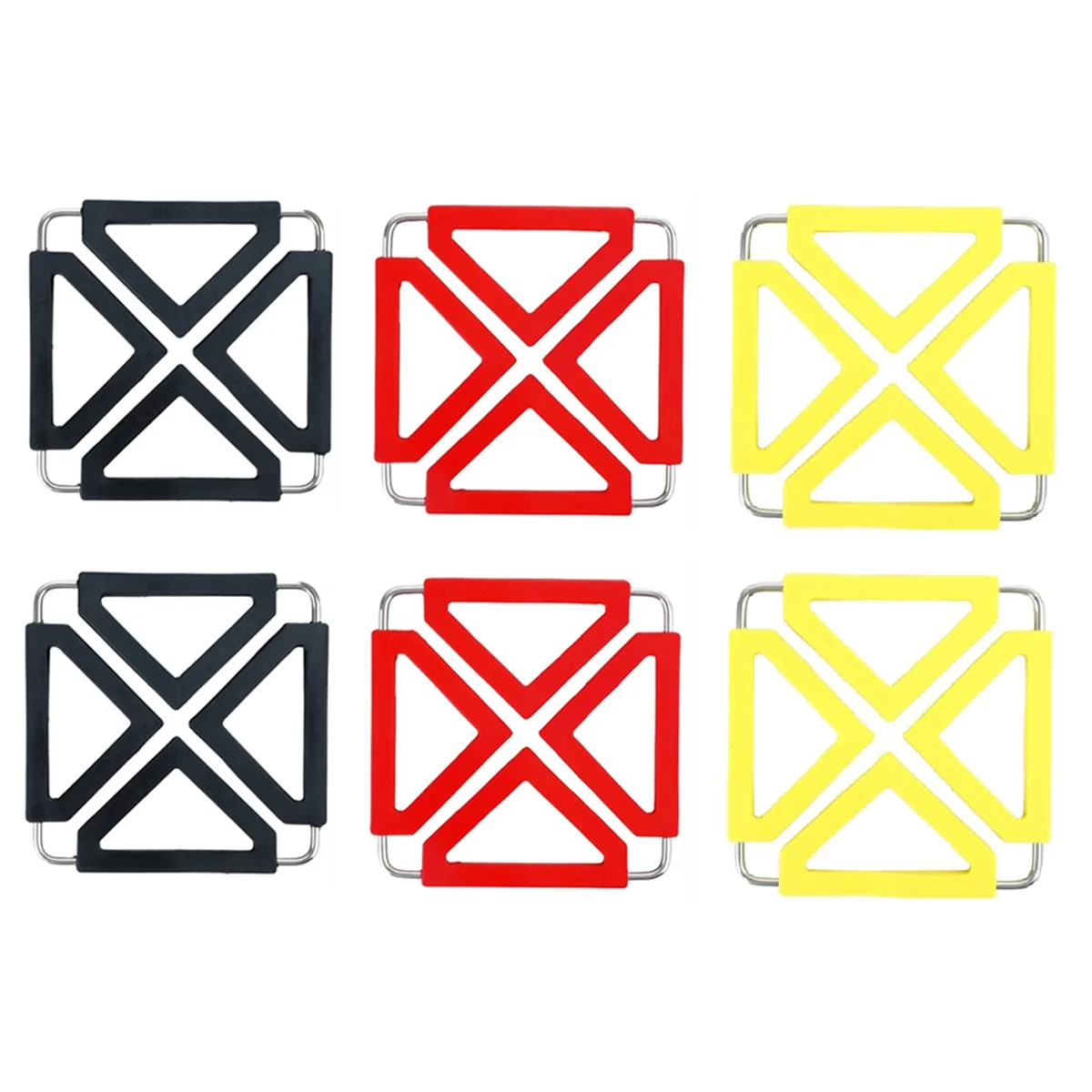 6PCS Kitchen Utility Foldable Silicone Trivets Mat Pad Expandable Collapsible Suqare Trivets Heat-Resistant Pot Bowl Mat