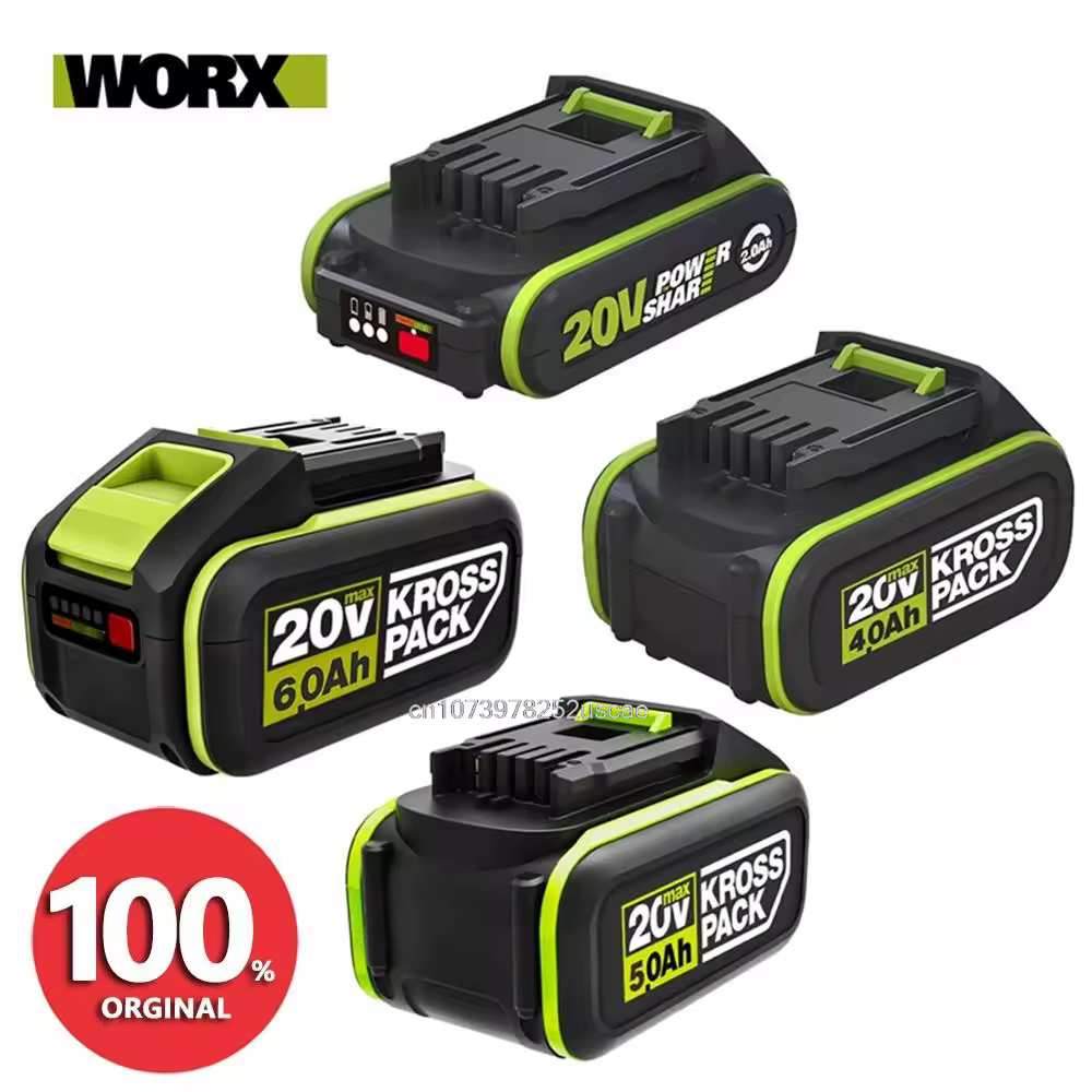 100% מקורי סוללת WORX ירוקה 20V 2.0 4.0 5.0 6.0 Ah מטען סוללת Li-ion מתאים למוצרים של Worx ROCKWELL כלי עבודה