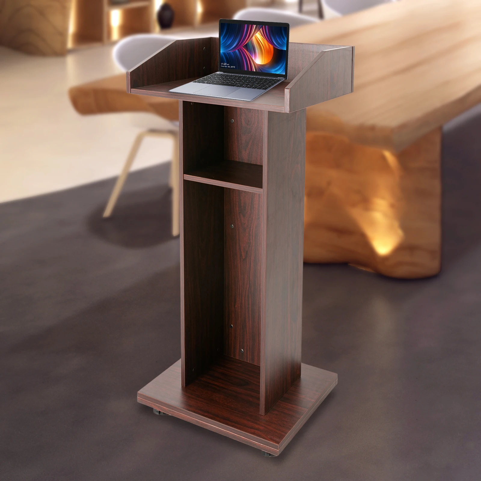 Brown Wooden Podium Lectern, Portable Presentation Standing Desk, Speech Lecture Stand for Classroom Conference Church
