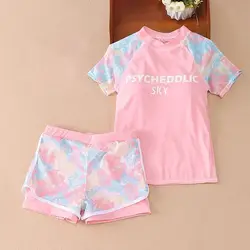 Traje de baño deportivo para niña, bañador de Color rosa y azul, ropa de playa de viaje de verano suave, 1 Juego