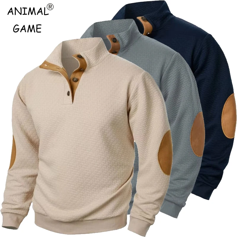 بلوفر بأزرار ياقة قائمة وأكمام طويلة للرجال ، جاكيت كاجوال ، معاطف ، بلوزات ثقيلة ، في الهواء الطلق ، رقبة وهمية ، ملابس شارع للرجال