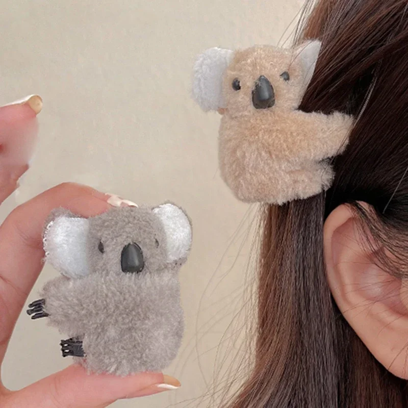 Cartoon 3D Plush Koala Hairpin Hair Clips Children Cute Bear Winter Soft Shark Hairclip Women Girls Bangs Ponytail Headwear