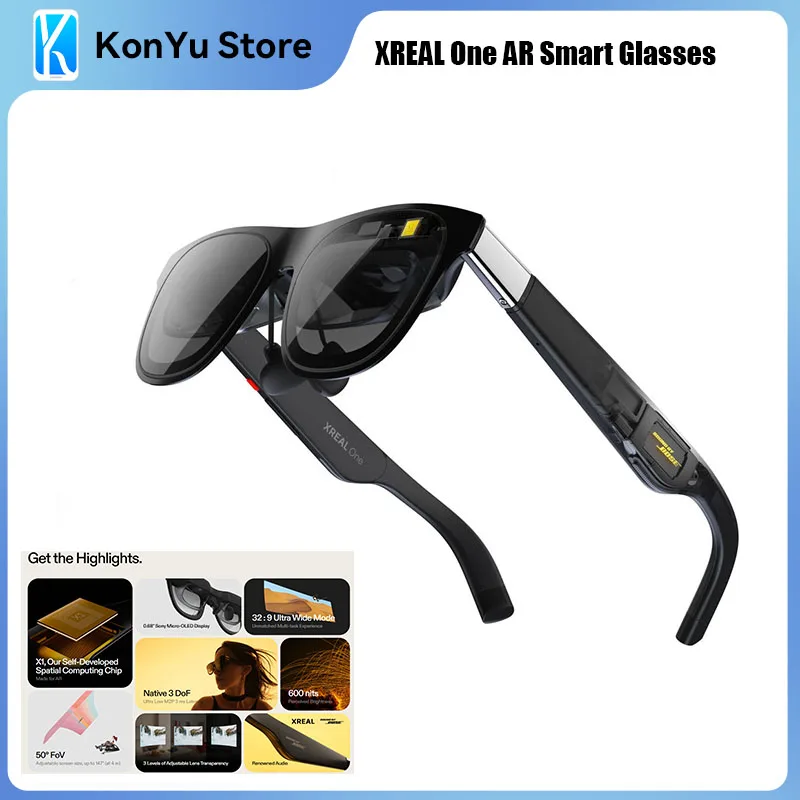New XREAL One AR Smart Glasses 477" HD Screen 3DoF Space Hovering 3D Real Glasses For iPhone Mac Switch PS5 Game Private Cinema