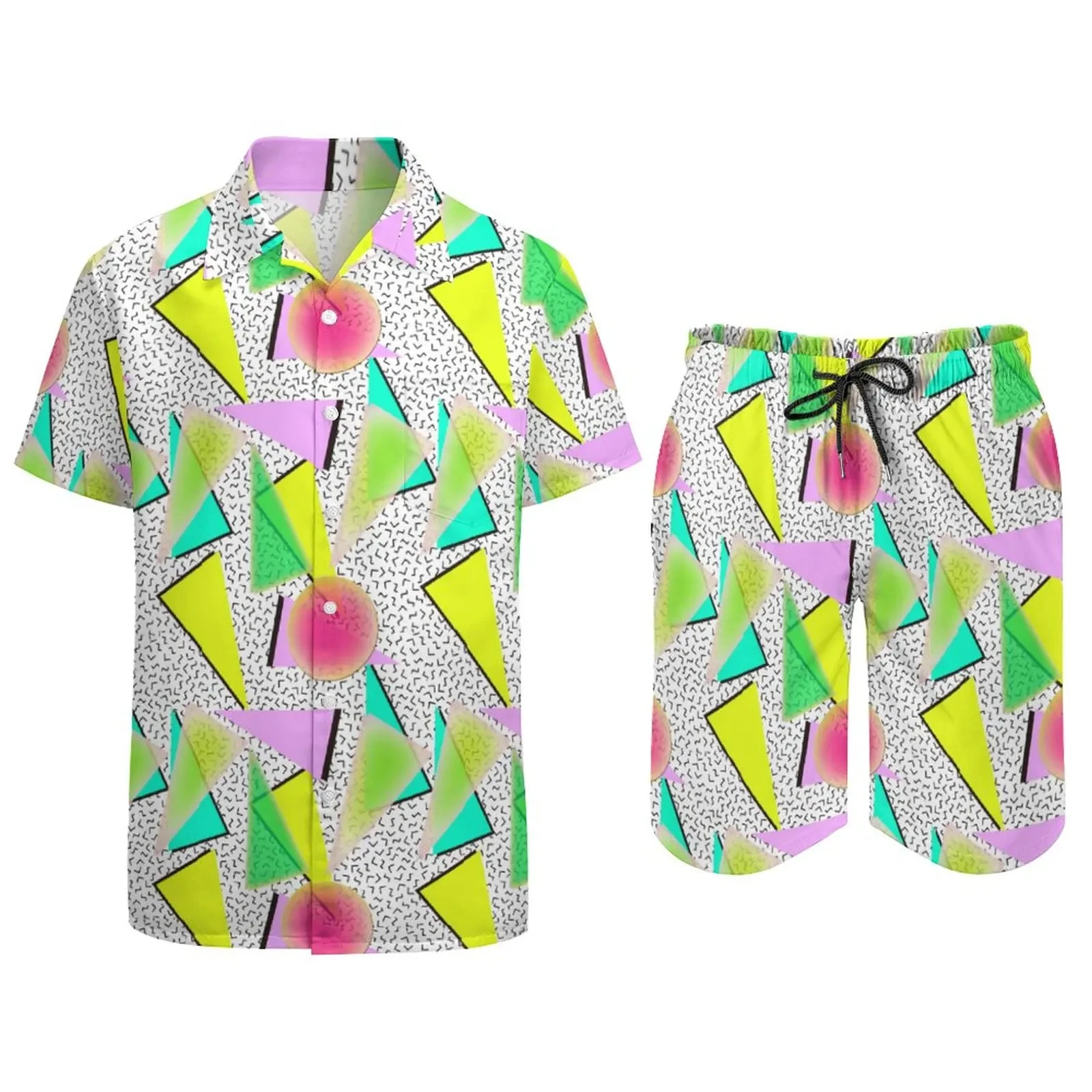 Summer Men's Shirt Sets 3D Print Colorful Mushrooms And Coconut Tree Lapel Button Short Sleeve Casual Shirt Beach Hawaiian Sets