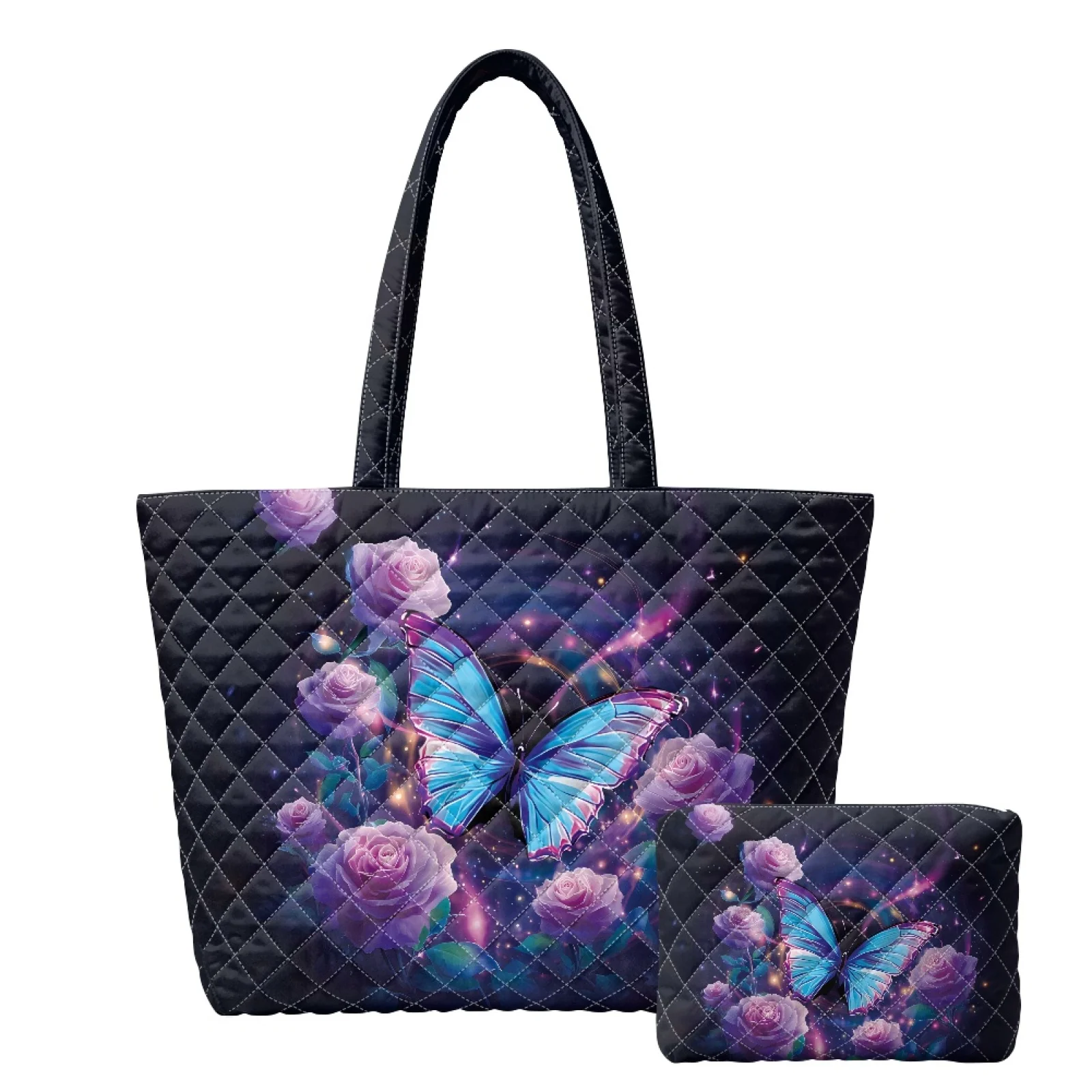 Coloranimal Otter Shell Design 2 Pack Quilted Tote Handbag with Cosmetic Bag for Excursions Lightweight for