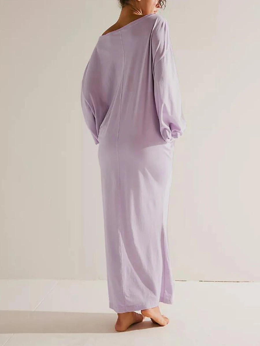 

Women Casual Dolman Long Sleeve Maxi Dress Oversized Boat Neck Long Dress Loose Loungewear Dress