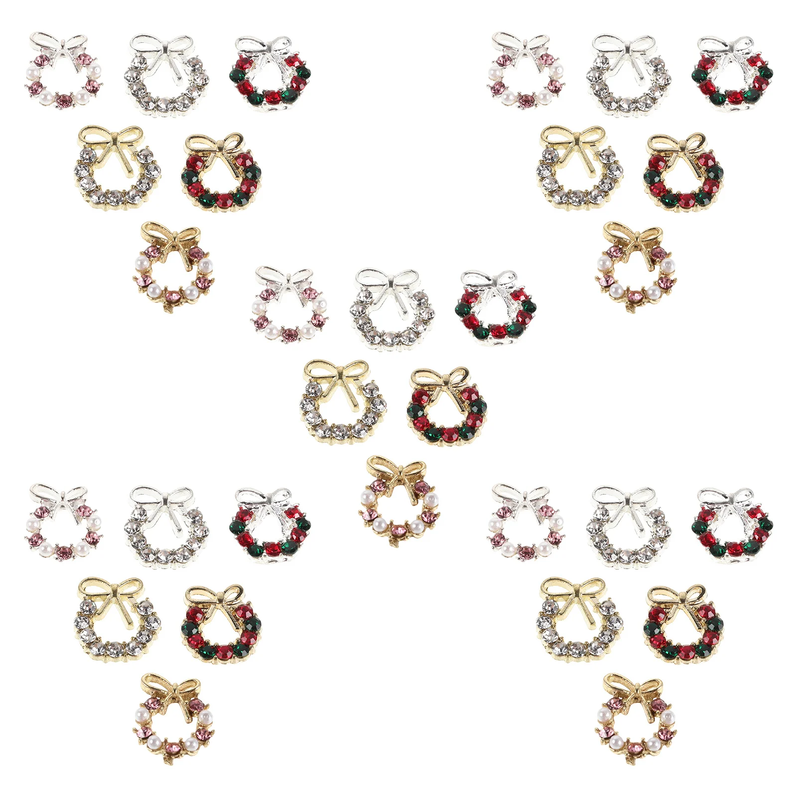 

30pcs Nail Charms For Nails Christmas Garland Wreath Bow Rhinestone Metal Studs Manicure Diy Holiday Accessories Decorative Gems